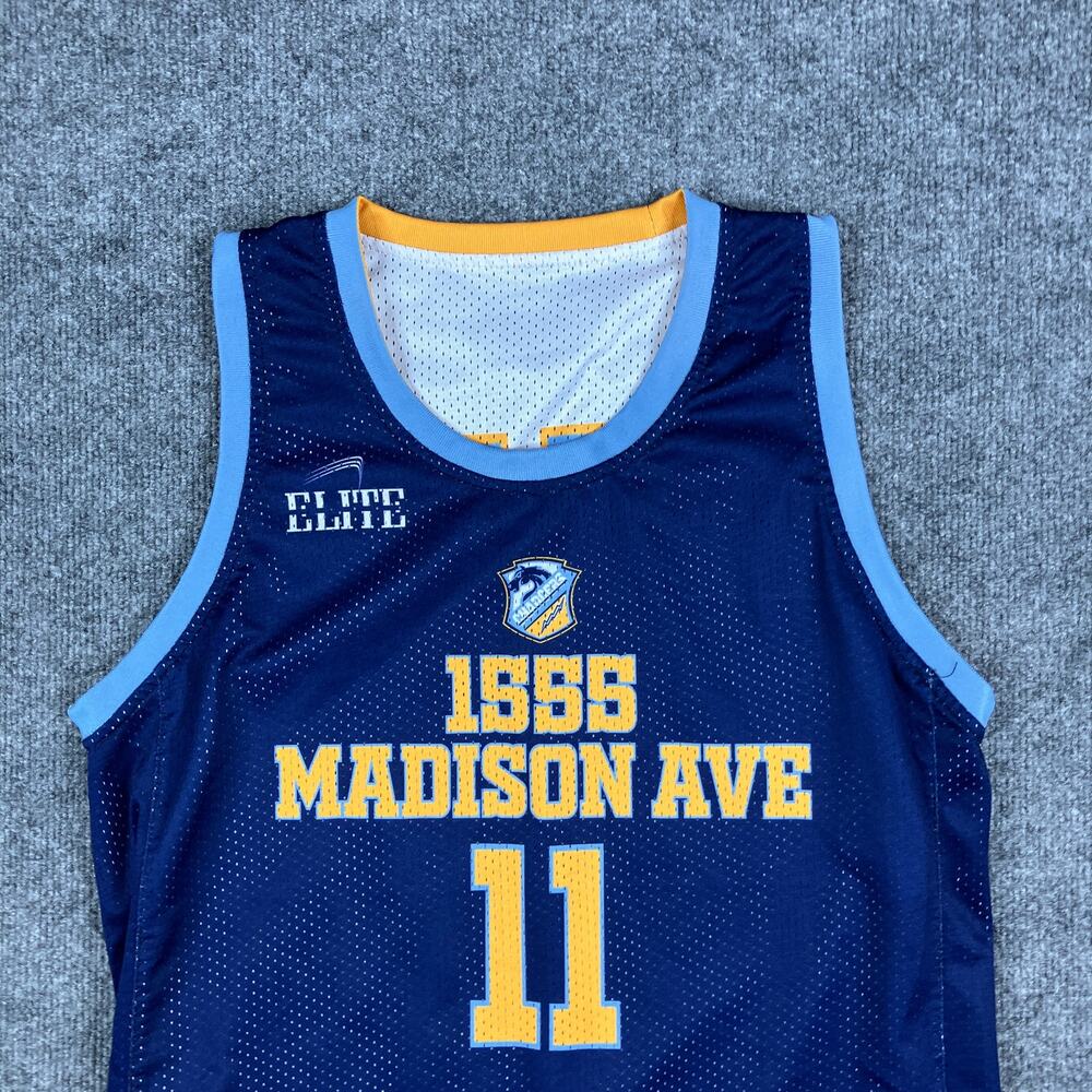 Vintage Elite Madison Ave Jersey Mens S‎ Blue Yellow Basketball Mesh Sleeveless